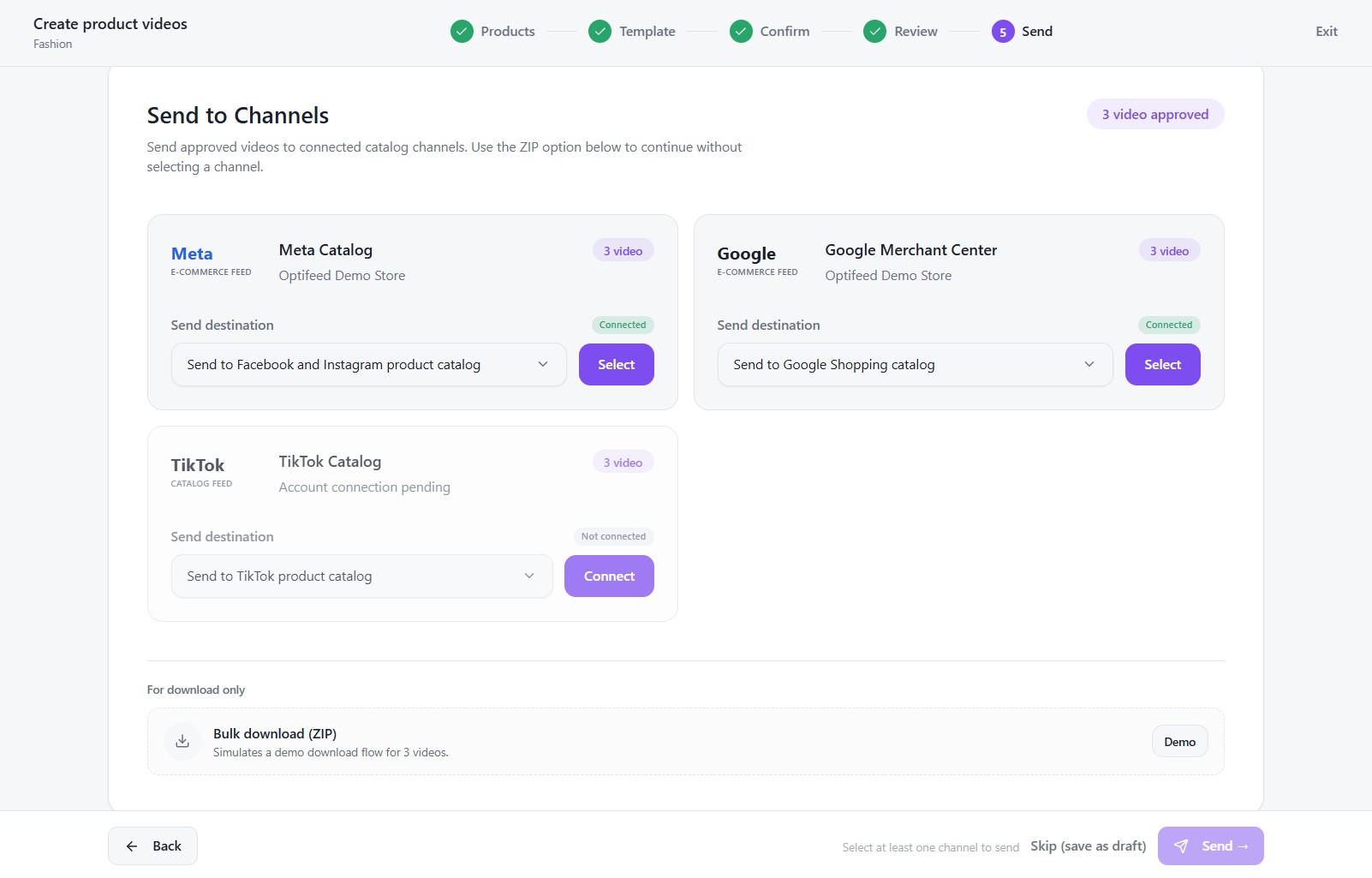 Optivideo prototype channel export selection